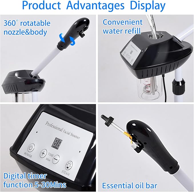 Professional Facial Steamer on Wheels, Facial Steamer for Facial Deep Cleaning, Facial Humidifier for Spa, Adjustable Height for Spa, Salon and at Home Use-BrightBean Baby