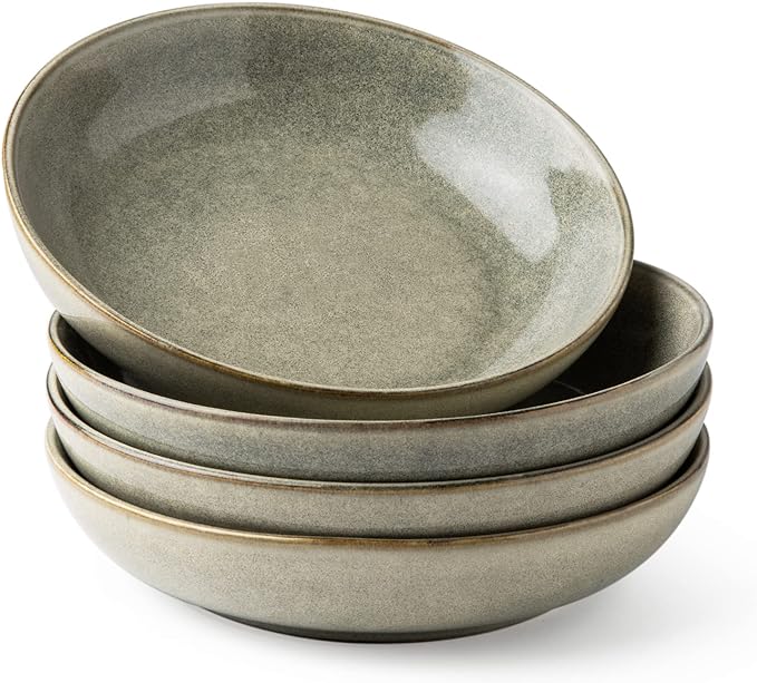 AmorArc 8.5'' Large Pasta Bowls, 36oz Stoneware Wide Serving Bowls Set of 4 for Kitchen for Salad,Fruit,Oatmeal, Microwave Safe, Reactive Glaze