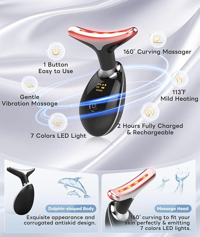 Light Based Multifunctional Facial Massager, 7 Color Portable Face Massager Tool for Skin Care, Glossy Black-BrightBean Baby