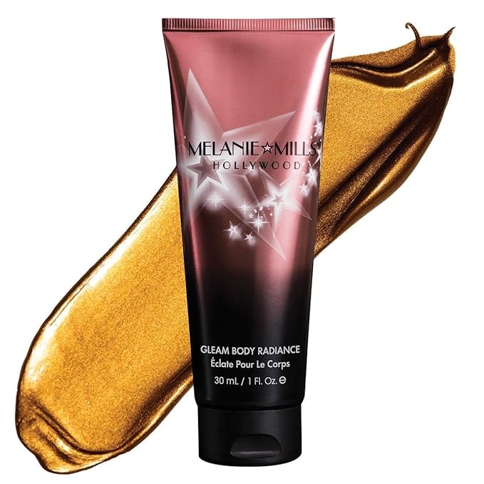 Melanie Mills Hollywood Gleam Body Radiance All In One Makeup, Moisturizer & Glow For Face & Body - Bronze Gold, Mini 1 fl.oz.-BrightBean Baby
