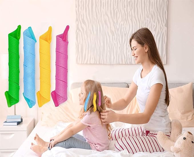 48PCS Hair Curlers Heatless Spiral and Wave Two Styles Formers(12inch) No Heat Curlers with 4PCS DIY Styling Hooks for Women and Girls’Short or Medium Hair (12 inch) Mixed Colors-BrightBean Baby