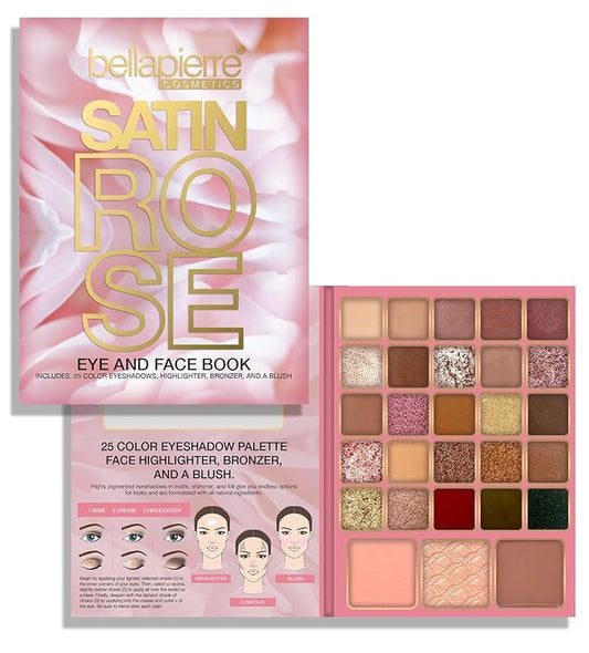 Bellapierre Satin Rose Face & Eye Book Palette | 25 Eyeshadow Shades with Blush, Bronzer, & Highlighter | Non-Toxic & Paraben Free | Vegan & Cruelty-Free-BrightBean Baby