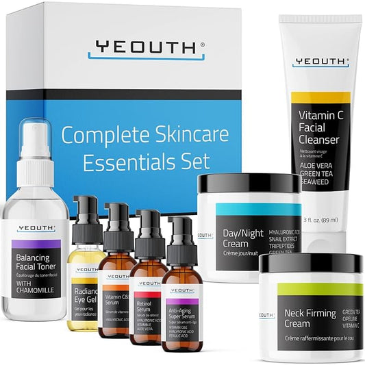 YEOUTH Skin Care Set: Retinol Serum with Hyaluronic Acid, Vitamin C & Super Face Serum, Cleanser, Toner, Eye Gel, Neck Cream, Face Cream 8-Piece Skincare Kit For Women-BrightBean Baby