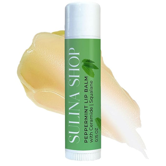 Peppermint Lip Balm with Castor Oil & Vitamin E - Nourishes & Protects Dry Lips, Lip Moisturizer with Ceramide & Squalane, Natural Lip Balm Mint with Deep Hydration for Soft Lips - Lip Repair-BrightBean Baby