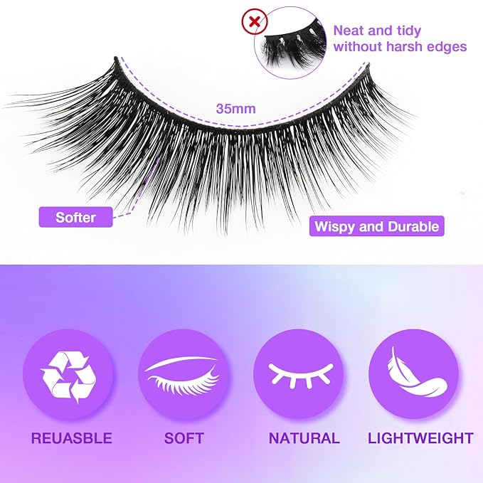 Wispy False Eyelashes Kit With Bond, Seal and Tweezer, 7 Pairs Natural Look Fake Cat Eye Lashes Strips Thin Band Extensions Waterproof Easy Eyelashes for Beginners RQ10-BrightBean Baby