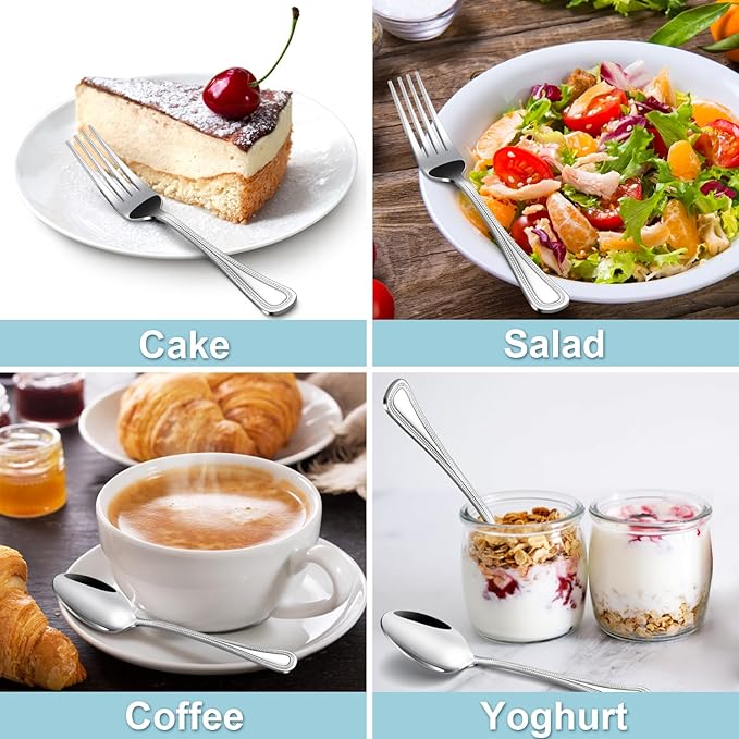 24 Pieces Teaspoons Set, 6.4 Inches Spoon Set, Stainless Steel Silverware, Small Spoons with Pearl Dot Design Handle, Dishwasher Safe, Tea Spoons Suitable for Home and Restaurant