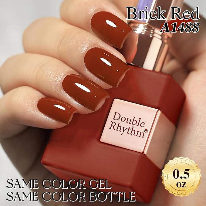 Double Rhythm Translucent Gel Polish Sheer Neutral Natural Light Milky Same Color Same Bottle 15ML Jelly UV Polish Nail Art DIY at Home (Brick Red-A1488)-BrightBean Baby
