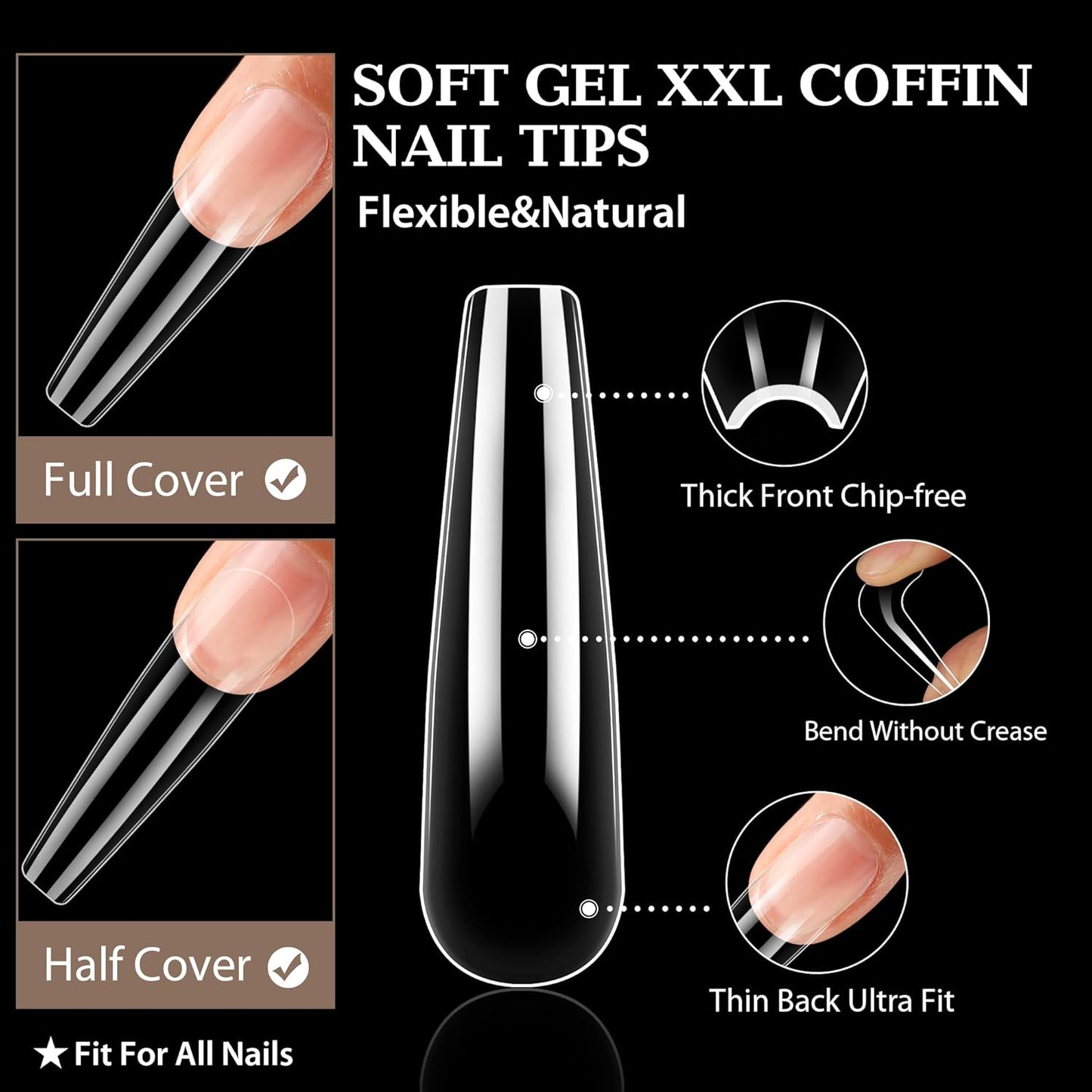 UNA GELLA XXL Coffin Nails Tips Full Cover 216pcs Extra Long Coffin Nail Tips No C Curve Clear Coffin Ballerina Nail Tips False Fake Acrylic Nails for Nail Extensions DIY Art Salon-BrightBean Baby
