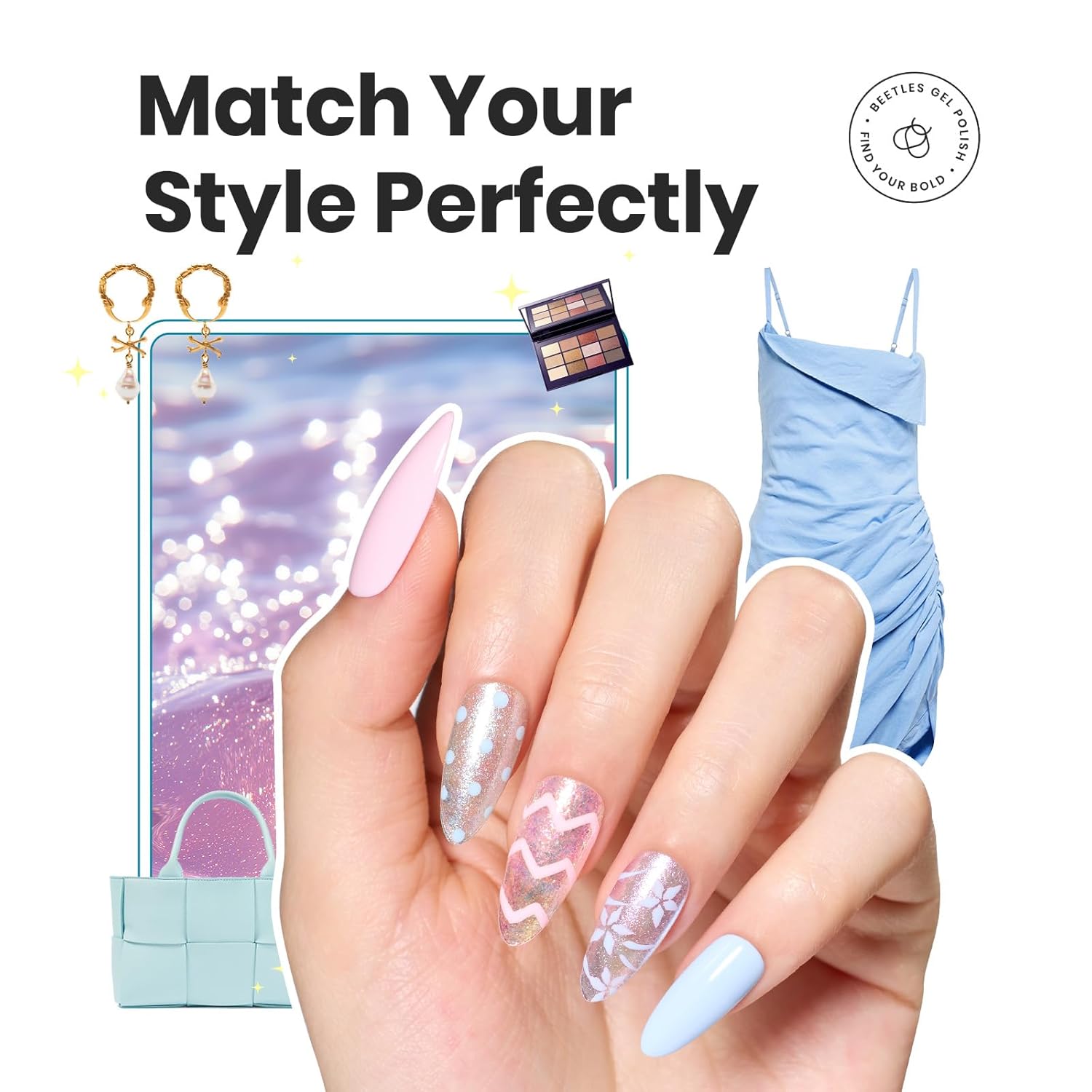 Beetles Chameleon Nail Polish Set, 6 Colors Dreamy Pastel Quick Dry Nail Polish,Glitter Colors Fingernail Polish DIY Nail Lacquer Nail Art Kit Home Gift for Women Girl-BrightBean Baby