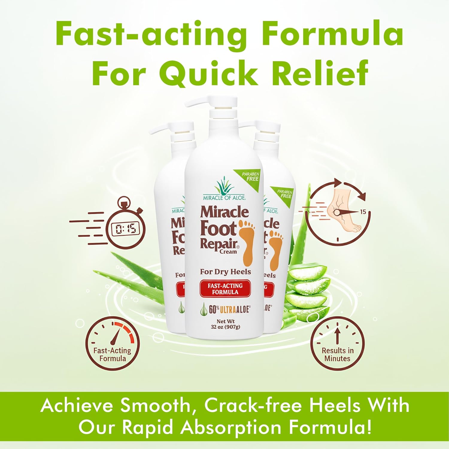 Miracle Foot Repair Cream (32 oz) Repairs Dry Cracked Heels and Feet, 60% Pure UltraAloe Moisturizes, Softens, and Repairs-BrightBean Baby