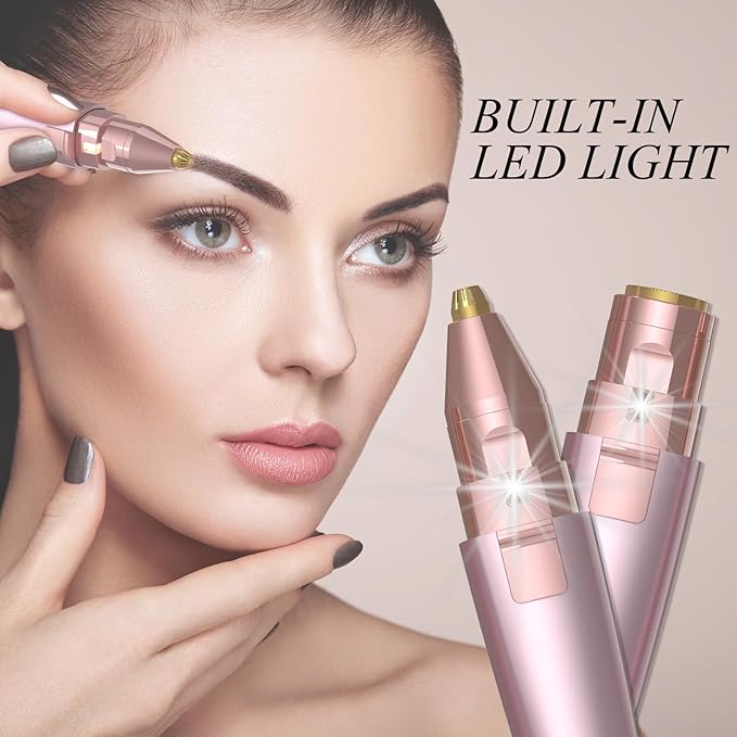 Eyebrow Razor & Facial Hair Removal for Women (2 in 1, USB Rechargeable), 100% Painless Hair Removal, Eyebrow Trimmer and Hair Remover Kit with Light for Eyebrow, Face Peach Fuzz, Lips, Body (Pink)-BrightBean Baby