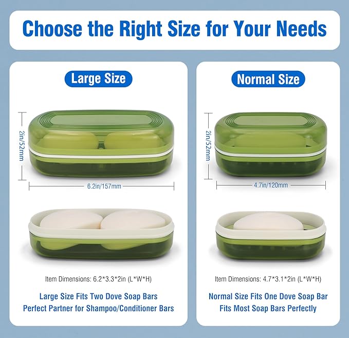 Soap Holder - Portable Travel Soap Case with Draining Layer - Perfect for Bathroom, Gym, Camping, Traveling (Green)-BrightBean Baby