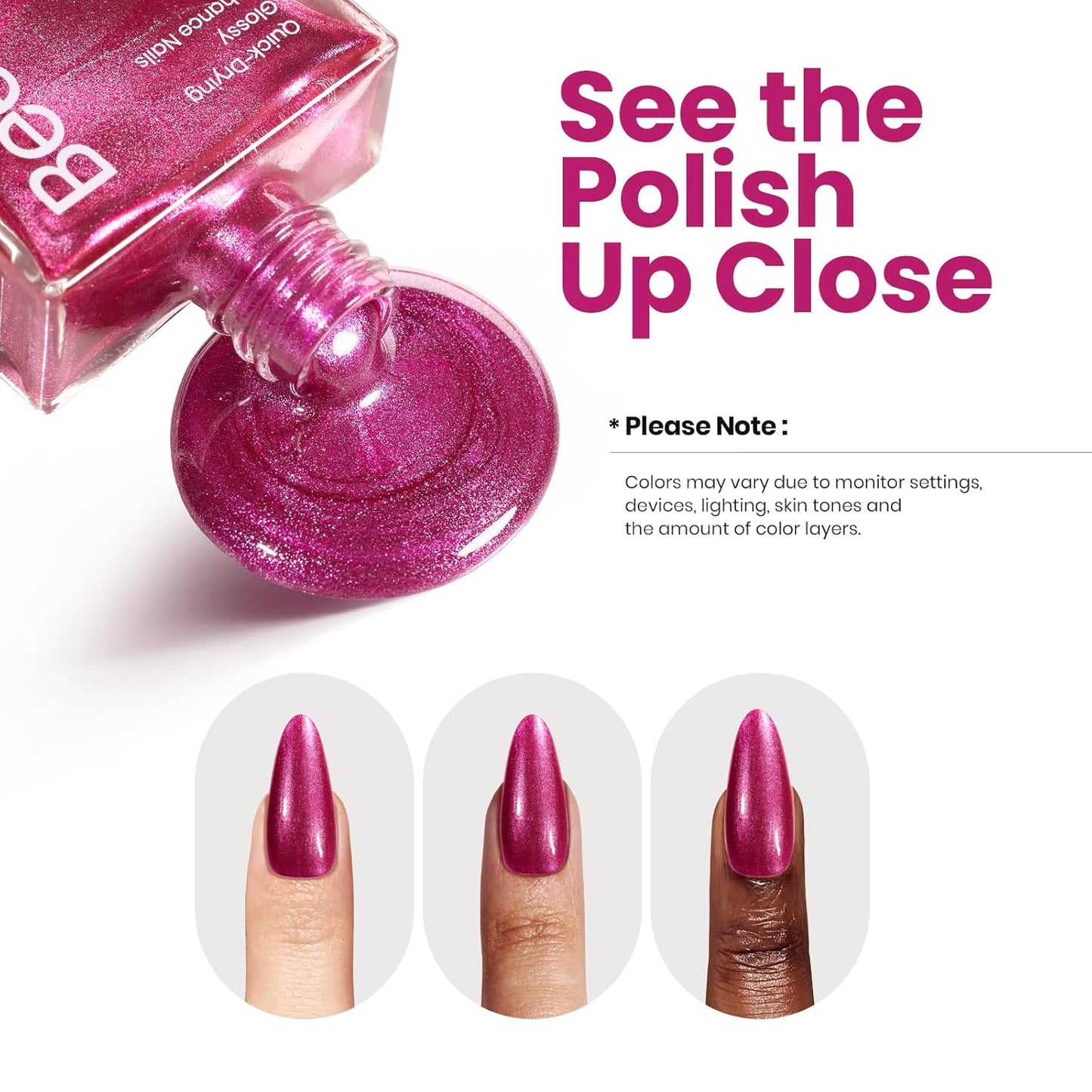 Beetles Hot Pink Nail Polish 15ml, Valentines Day Gifts for Women Fast Drying & Long Lasting Glitter Nail Polish Pink Nail Lacquer Glossy for DIY Nail Salon-Quality Results-BrightBean Baby