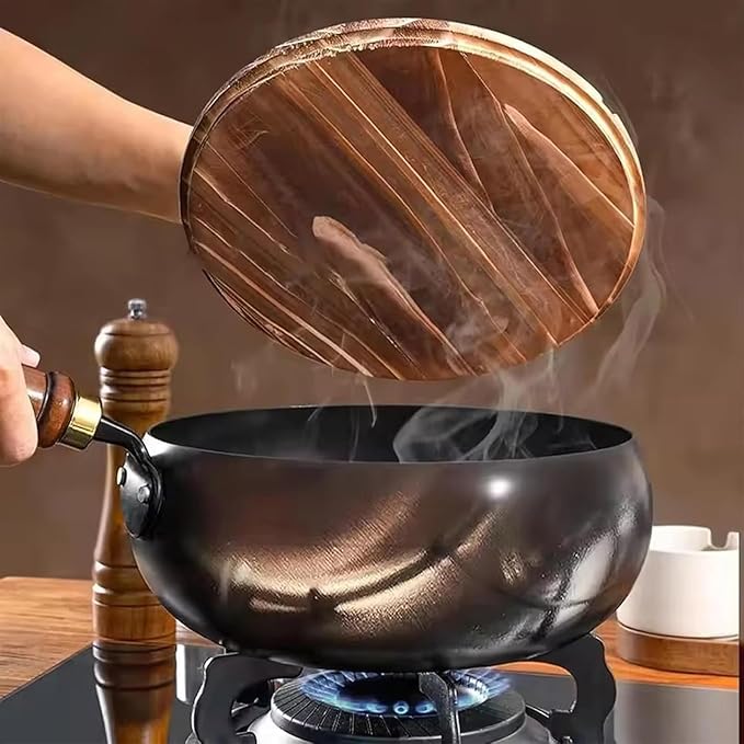 Jinswhdre Cast Iron Skillet, 9.5/11in Jinswhdre Japanese Irons Pan, Hand Forged Uncoated Iron Pan with Lid Spatula, Non-stick Wok for Cooker Gas Stir Fry Pans Durable and Rust-Free (No Lid,10.2in)