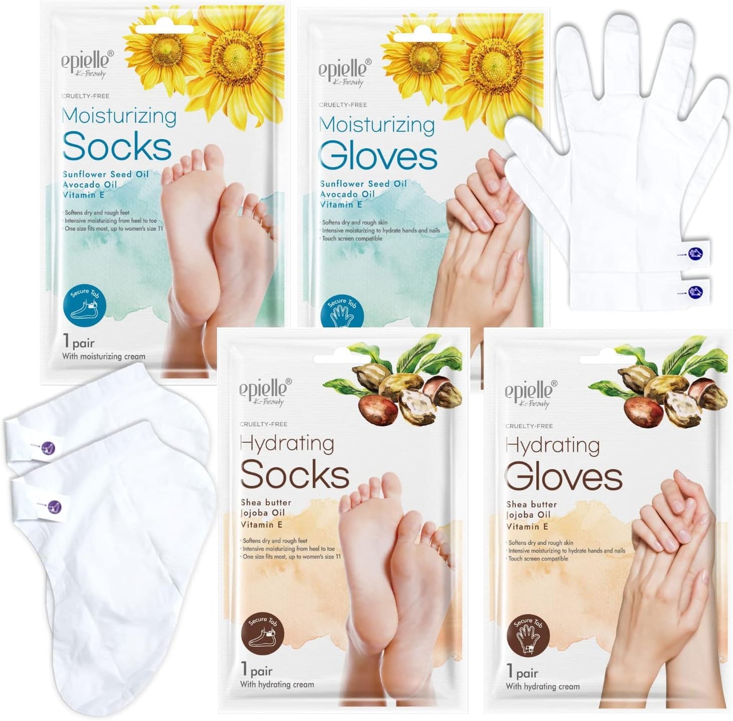 Epielle Hydrating & Moisturizing Hand & Foot Masks 12 Pairs, Relieve and Soften Dry Hands & Cracked Heels with Shea Butter & Sunflower Seed Oil, Korean Skin Care, Spa Set, Self Care Gifts for Women-BrightBean Baby