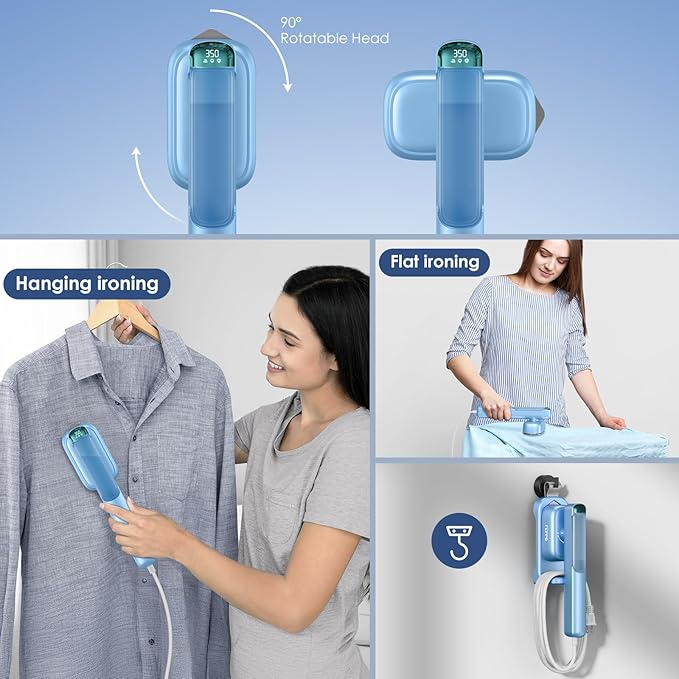 FEPPO Travel Steamer for Clothes, 110-240V Dual Voltage Portable Mini Steamer & Iron 2in1, 1100W Powerful Garment Steamer, Fast Heat Up, Travel Size, HD Display, for Home & Global & Europe Travel-BrightBean Baby
