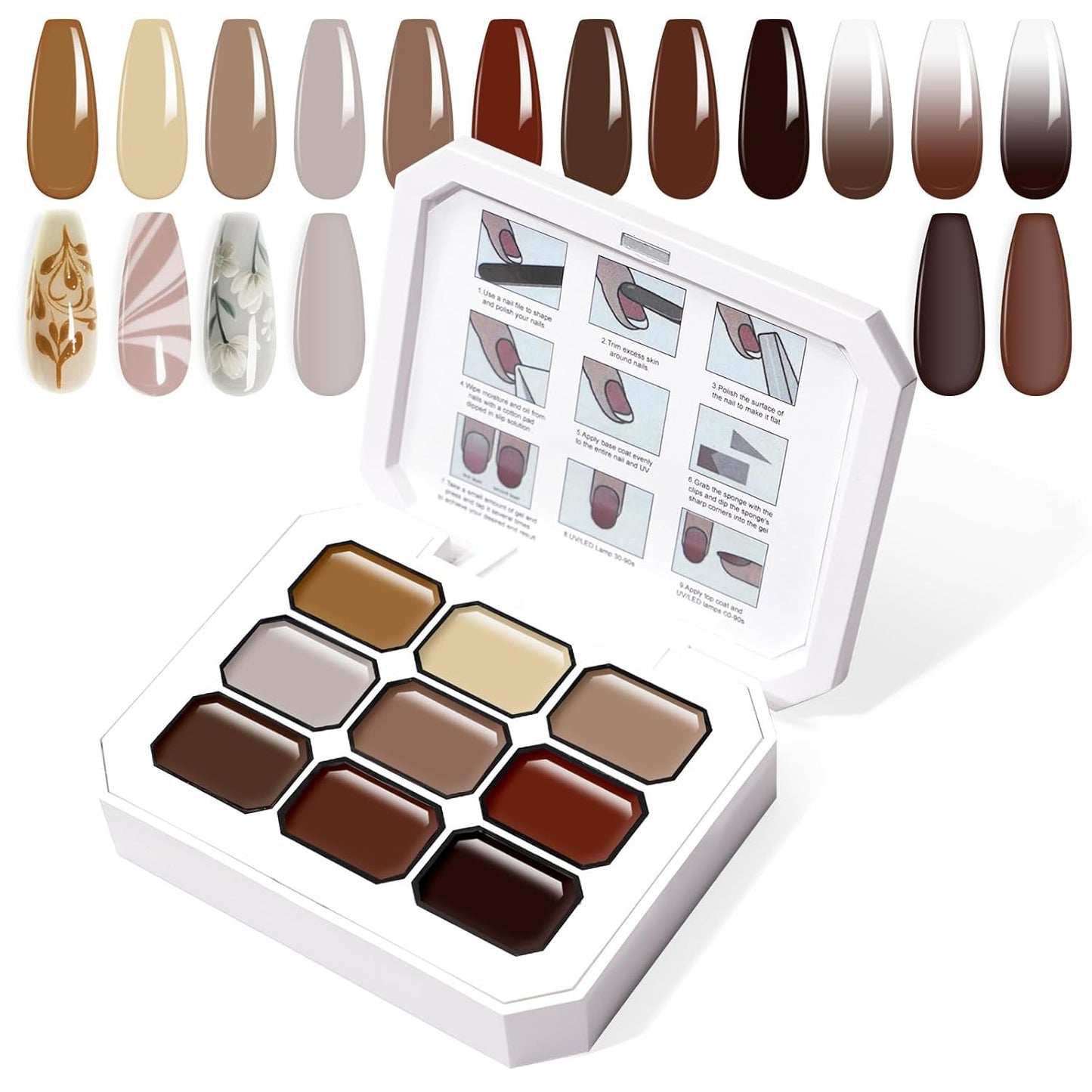 Gradient Painting Gel, 9 Colors Ombre Gel Nail Polish for Cream Brown Color Pigment Pat Aura Nails French Manicure Soak Off UV Long-lasting Home Salon DIY Nail Art Coconut Latte 1-BrightBean Baby