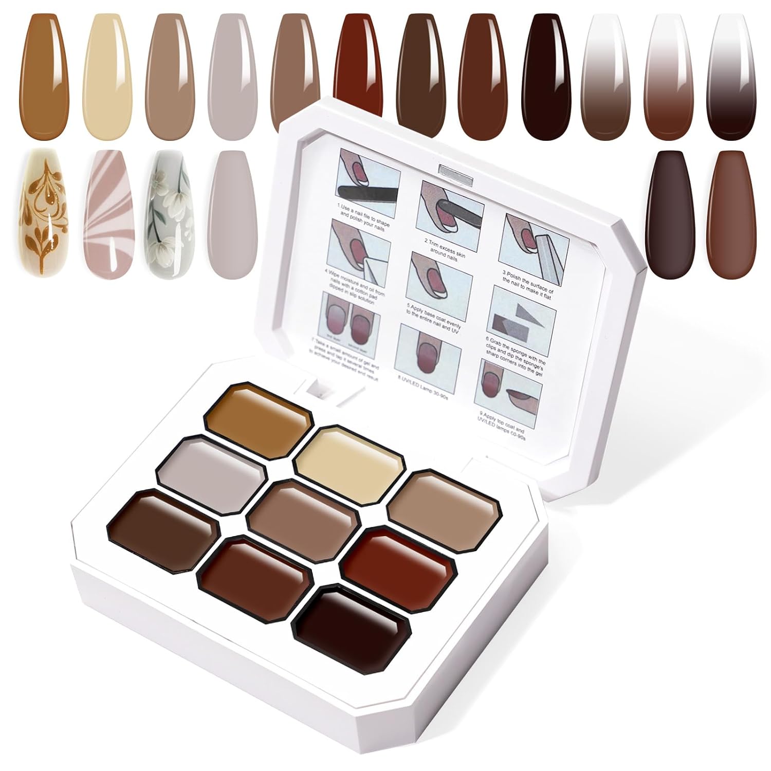 Gradient Painting Gel, 9 Colors Ombre Gel Nail Polish for Cream Brown Color Pigment Pat Aura Nails French Manicure Soak Off UV Long-lasting Home Salon DIY Nail Art Coconut Latte 1-BrightBean Baby