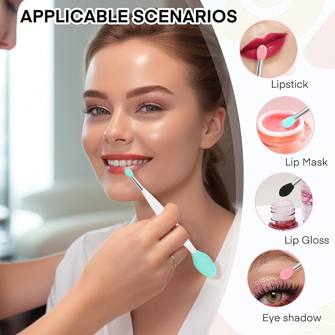 Unaone Lip Scrub Brush - 3 PCS Dual-ended Lip Scrubber Exfoliator and Silicone Lip Brush, 2-in-1 Silicone Lip Scrub Tool Lip Mask Applicator, Gentle Exfoliator & Applicator for Soft-BrightBean Baby