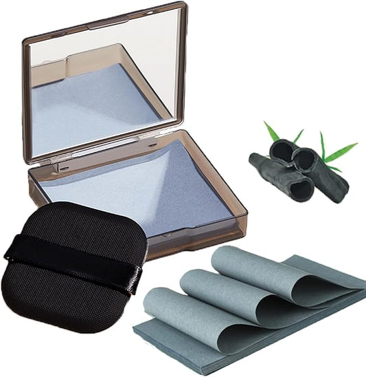 Natural Bamboo Charcoal Facial Oil Blotting Paper,100pcs Oil Blotting Sheets with Portable Mirror & Makeup Puff for Oily Face Skin,Oil Control Film Easy Take Out Handy Friendly Oil Absorbing Tissues-BrightBean Baby