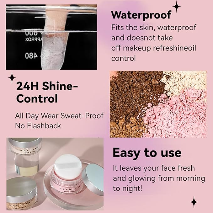 Oil Control Loose Powder Makeup Pink Translucent Setting Powder Shimmer Long Lasting Lightweight Polvo Traslucido Maquillaje Para Mujer Face Powder Makeup - 02 Pink Shimmer-BrightBean Baby