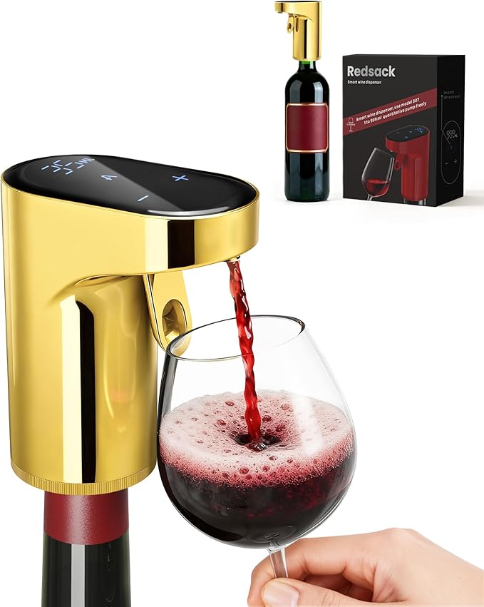 5-in-1 Electric Wine Decanter with Aerator,Digital Alcohol Bottle Dispenser Adjustable Dosing,Smart Whiskey Pourer, Liquor/Spirits Pump Automatic,Nice Gifts for Women Men Mom Dad Husband Boss (Gold)