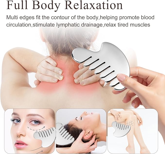 Gua Sha Facial Tool and Face Roller Set, Stainless Steel Lymphatic Drainage Massager for Face, Head, Eyes, Chin and Jaw, Lifting, Massage Scraping with Travel Pouch-BrightBean Baby