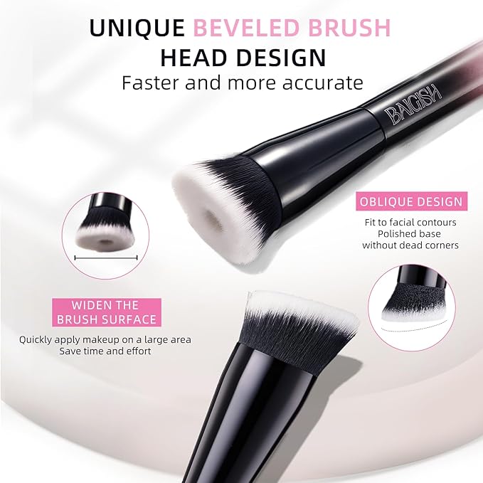 Makeup Brush Set, Flat Top Kabuki Brush Premium Foundation Brush for Liquid, Cream, and Powder with 2 Makeup Sponge for Foundation, Powder, Blush, and Concealer-BrightBean Baby