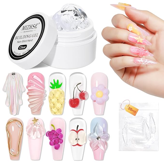 MIZHSE Solid Builder Gel for Nails, Clear Non-Sticky Sculpting Gel, 3D Nail Art Carving Building Modeling Hard Nail Extension Soak Off UV/LED Nail Art Salon Home DIY 15g-BrightBean Baby