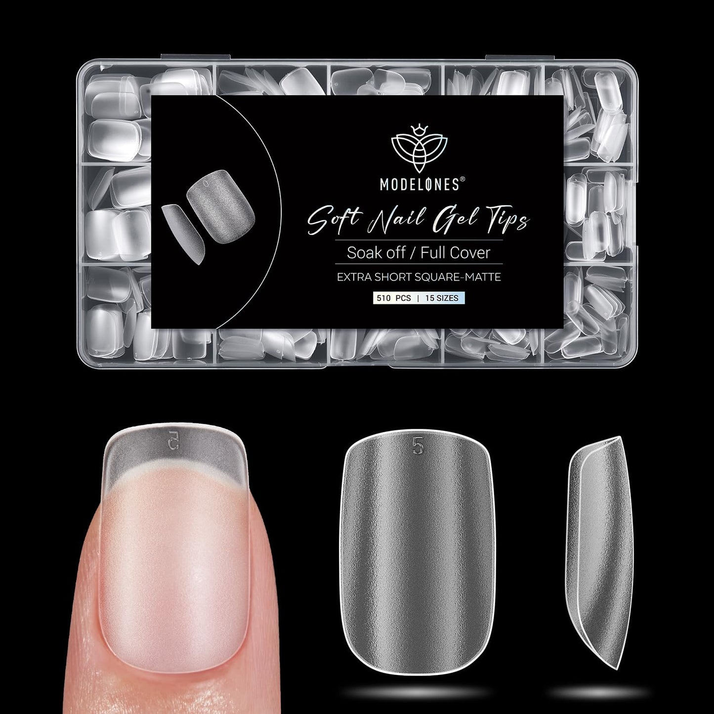 modelones Extra Short Square Fake Nail Tips - 510Pcs Full Matte Gel Tips Pre-shaped Full Cover Clear Acrylic Gel Kit False Press on Nails for Extension DIY Salon 15Sizes-BrightBean Baby