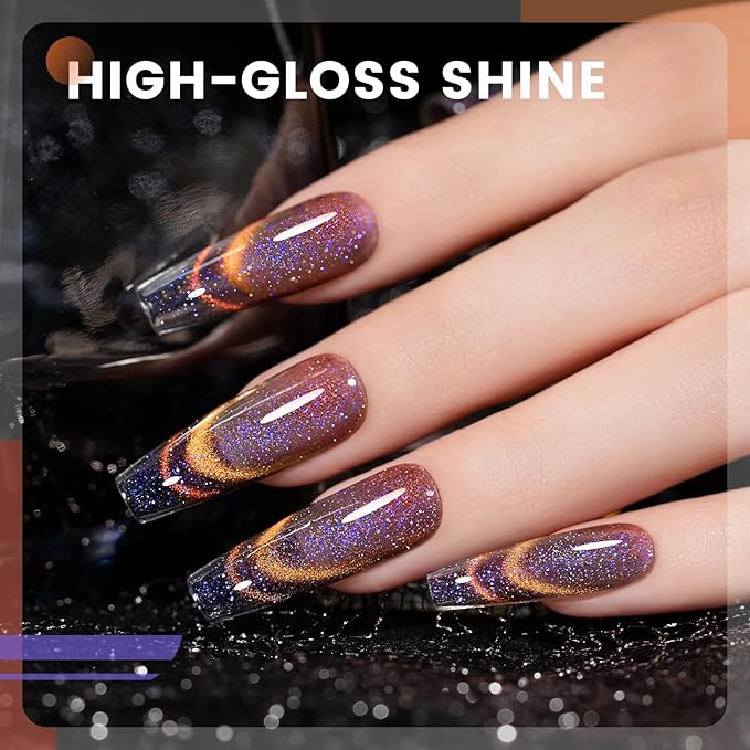 RARJSM 9D Chameleon Glass Cat Eye Gel Nail Polish Set 6Pcs Pink Purple Blue Green Yellow Multi Color Cateye Galaxy Shimmer Gradient Effect with Magnetic Stick UV LED Curing Require Home Salon-BrightBean Baby