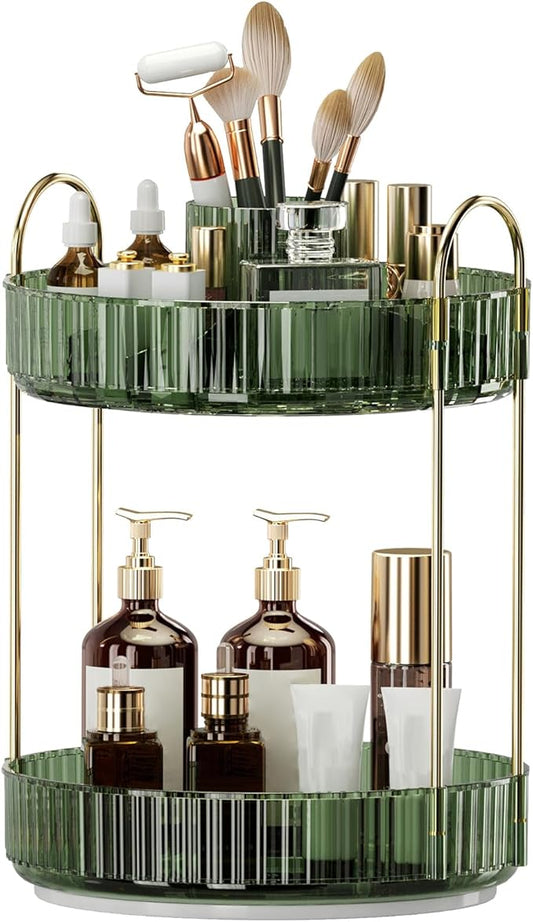 360° Rotating Makeup Organizer, Large-Capacity Skincare Make Up Storage 2 Tier Perfume Organizers Cosmetic Dresser Organizer with Makeup Brush Holder, Fits Bedroom, Bathroom, Vanity Shelf Countertop-BrightBean Baby