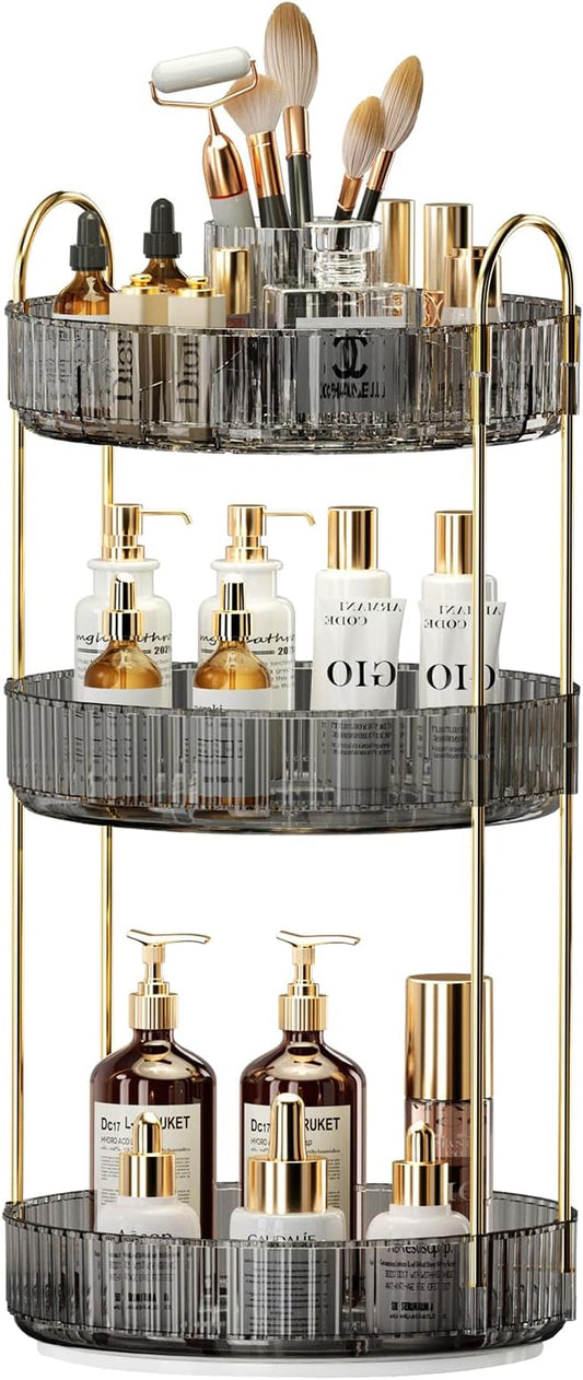 360° Rotating Makeup Organizer, Large-Capacity Skincare Make Up Storage 3 Tier Perfume Organizers Cosmetic Dresser Organizer with Makeup Brush Holder, Fits Bedroom, Bathroom, Vanity Shelf Countertop-BrightBean Baby