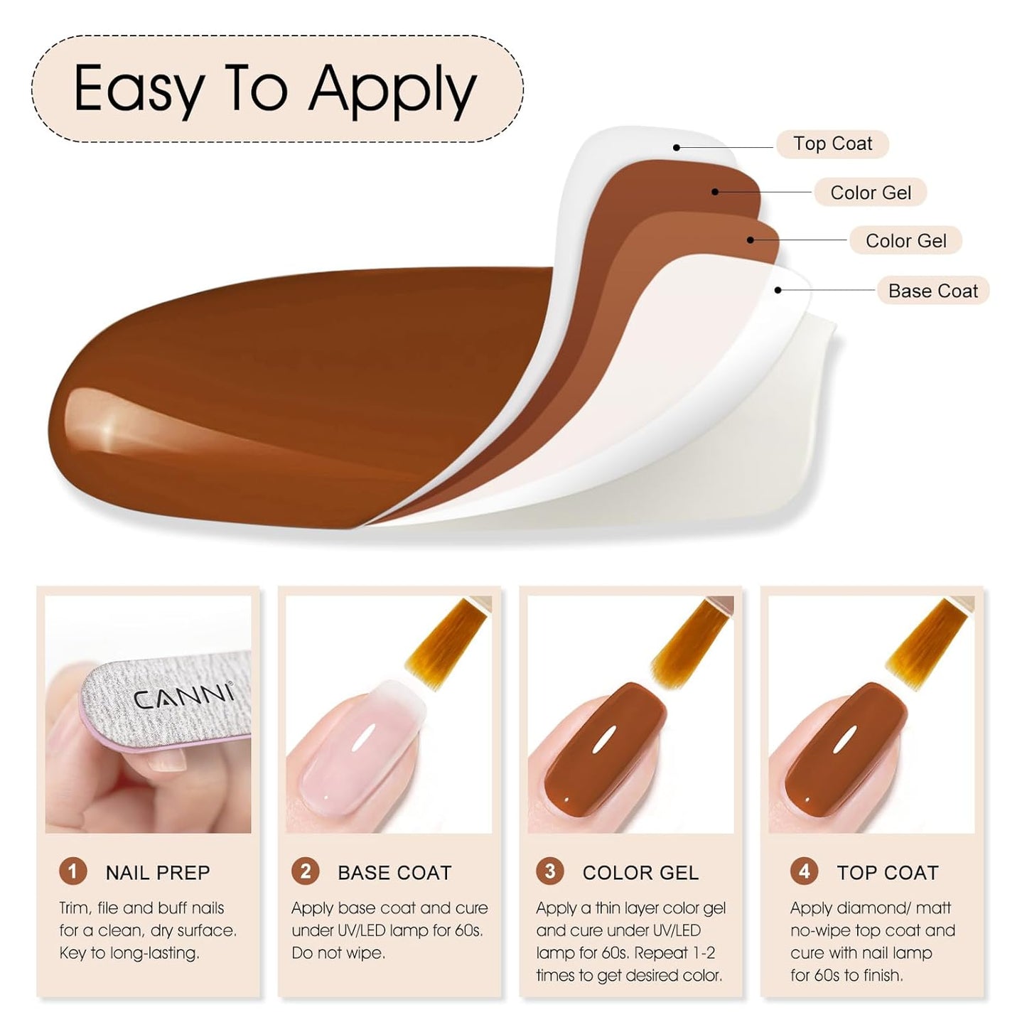 CANNI Brown Gel Nail Polish, 1Pcs Caramel Coffee Brown Color High Gloss Soak Off UV Nail Polish Gel Manicure Salon DIY-BrightBean Baby