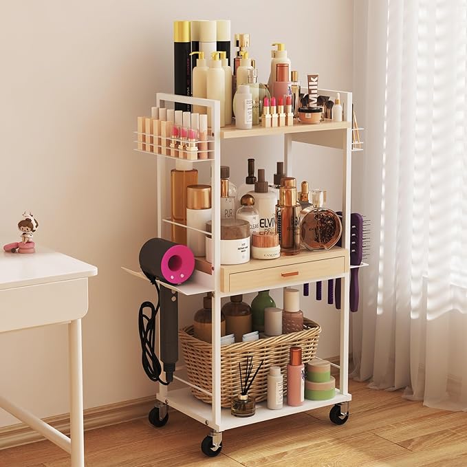 Makeup Organizer Storage Cart, Floor Skincare Organizers, Makeup Stand with Drawers, Vanity Organizer Cosmetics Display Cases Holder for Skin Care Nail Polish Perfume Makeup Brush Hair Tool-BrightBean Baby