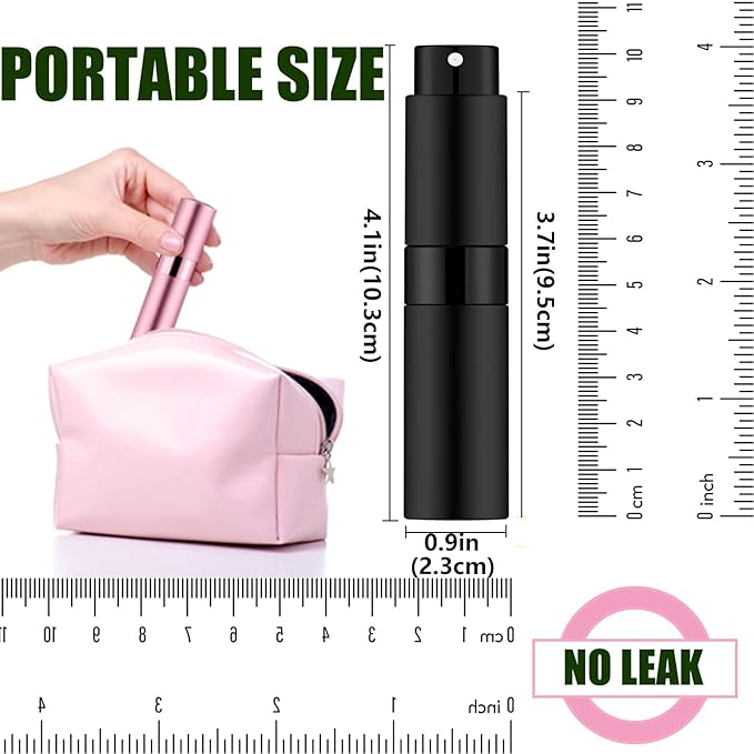 2 PCS/8ml Portable Mini Perfume Atomizer bottles, Empty Refillable Spray Bottle with 3 Types of Refill Tools, Pocket Travel Perfume Sample Bottles(Matte Black)-BrightBean Baby