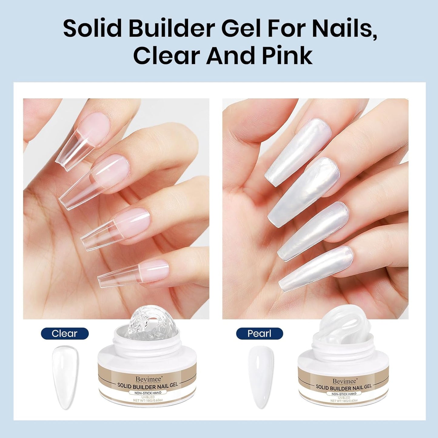 Molding Gel for Nails, Solid Builder Gel for Nails Non-Stick Hand for Modeling Sculpture Nail Extension UV/LED Manicure DIY At Home Clear Pearl White 2PCS-BrightBean Baby