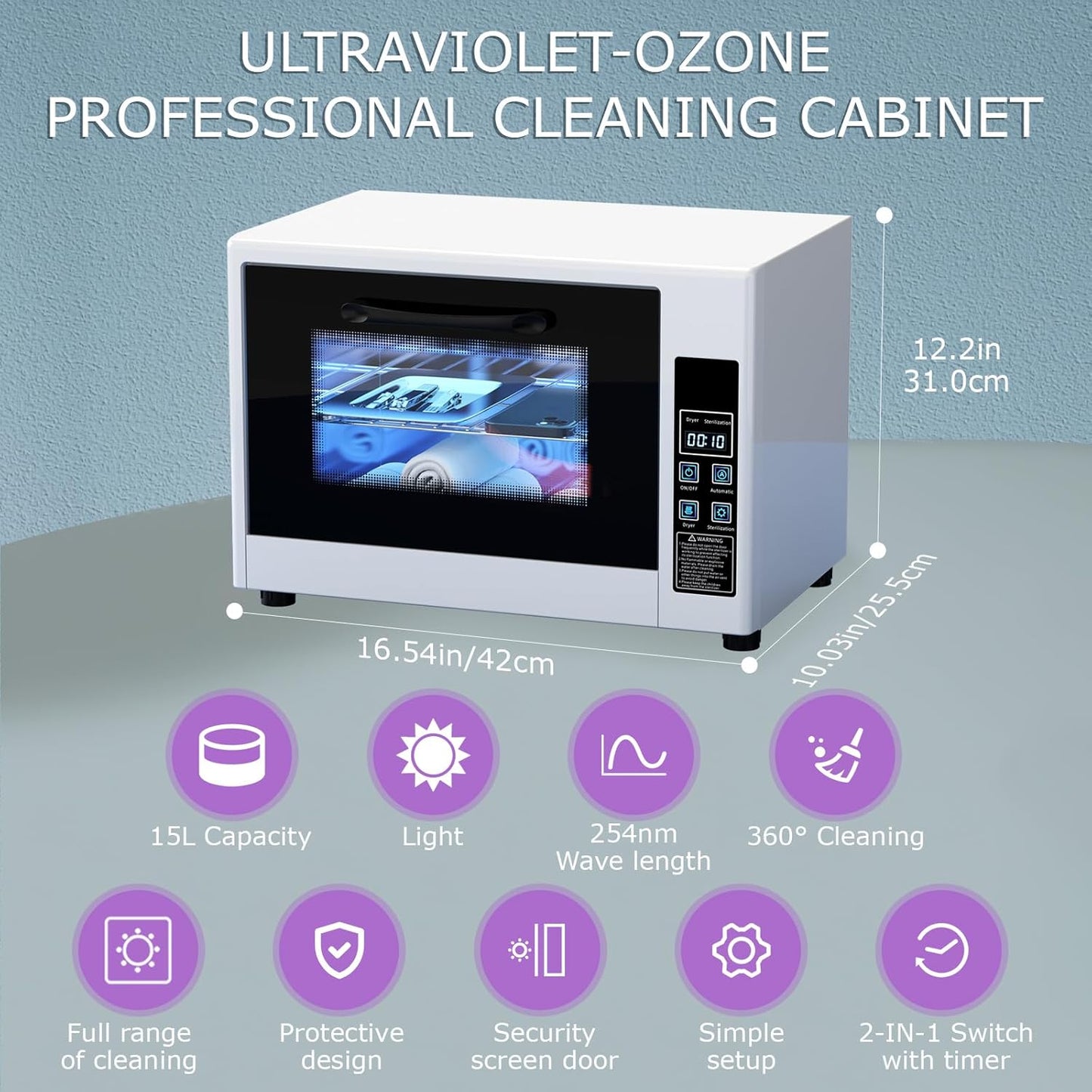 YOTAN 15L Nail Tool Cleaner with Timer Setting, High Capacity Cleaning Cabinet, Multi-Functional Manicure Cleaning Box for Spa Beauty Home Metal Tools, Mobile Phone, Baby Toy, White-BrightBean Baby