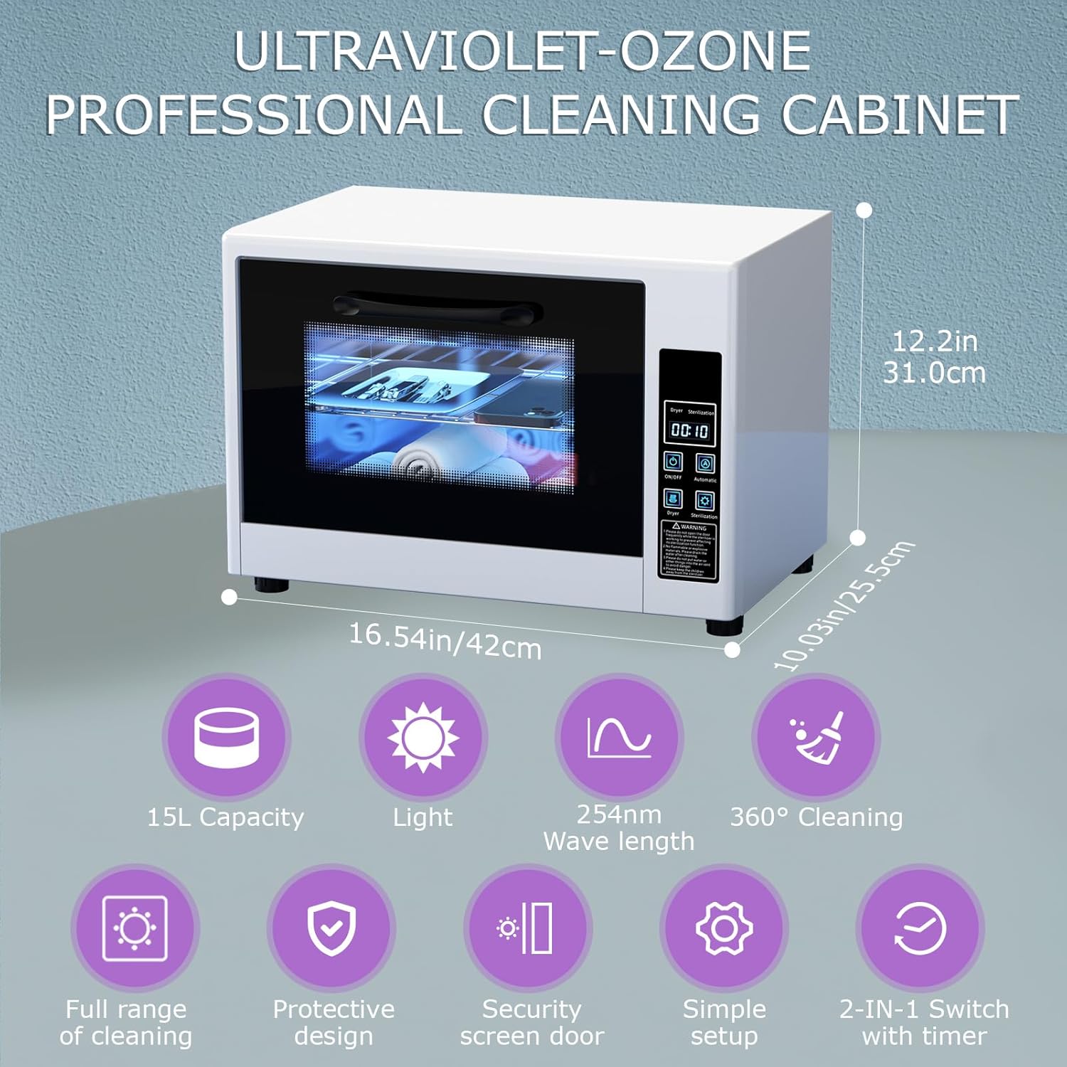 YOTAN 15L Nail Tool Cleaner with Timer Setting, High Capacity Cleaning Cabinet, Multi-Functional Manicure Cleaning Box for Spa Beauty Home Metal Tools, Mobile Phone, Baby Toy, White-BrightBean Baby