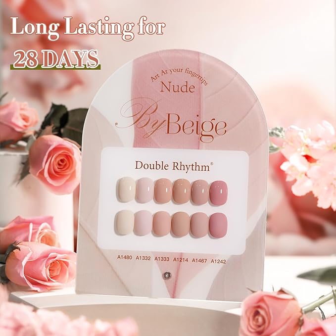 Double Rhythm 6 Pcs 15 ML Gel Polish Set Same Color Same Bottle Soak Off Gel Polish Kit Nail Art Manicure Salon DIY at Home for Women (Light Beige Nude Pink Neutral Rose-T6-4)-BrightBean Baby