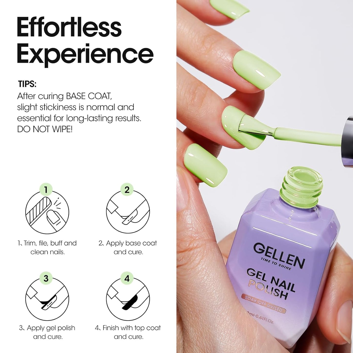 Gellen Green Gel Nail Polish, Mint Green Gel Polish Pastel Green Nail Polish Gel Light Green Soak Off U V LED Nail Lamp Gel Polish Home Salon Nail Art DIY Manicure Gift for Women Gilrs, 0.61 Fl Oz-BrightBean Baby