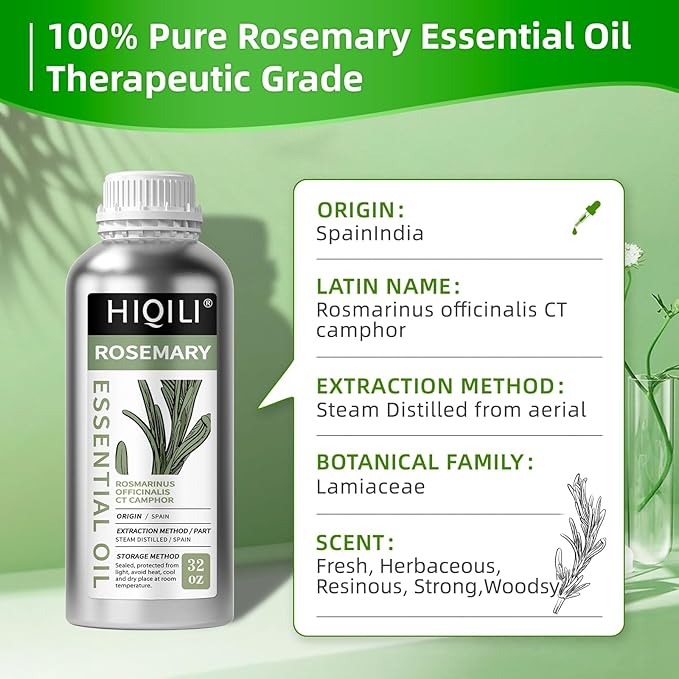 HIQILI 1000ML Rosemary Oil for Hair Growth, Add to Shampoo & Conditioner, 100% Pure Undiluted - 32 Fl Oz-BrightBean Baby