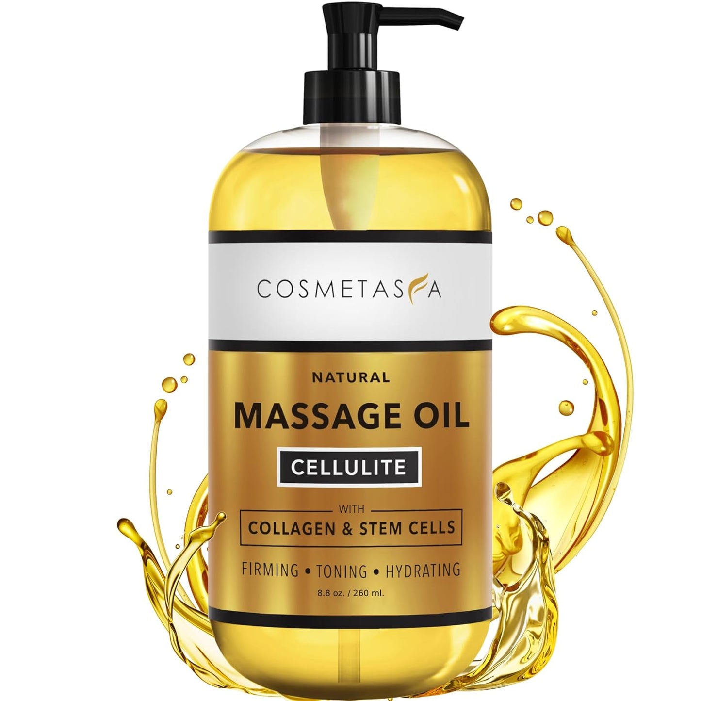 Cellulite Massage Oil with Collagen & Stem Cells- 100% Natural Anti Cellulite Oil, Assists with Firming, Toning & Moisturizes Skin 8.8 oz. by Cosmetasa-BrightBean Baby
