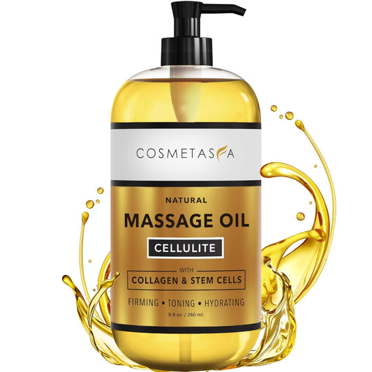 Cellulite Massage Oil with Collagen & Stem Cells- 100% Natural Anti Cellulite Oil, Assists with Firming, Toning & Moisturizes Skin 8.8 oz. by Cosmetasa-BrightBean Baby