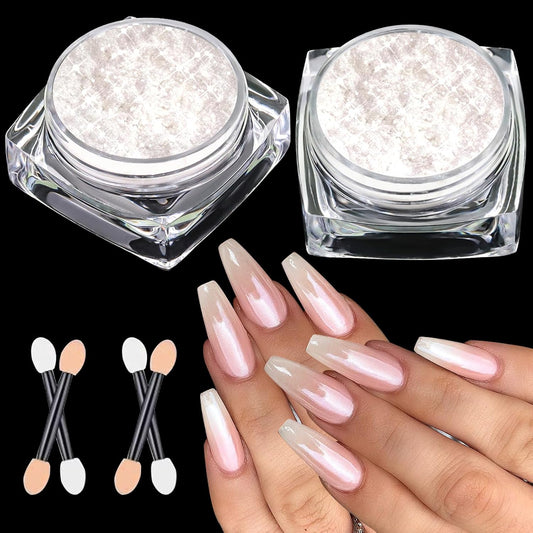 Pearl Chrome Nail Powder:【Super Transparent】 White Pearl Chrome Nail Powder Ice Shimmer Jewelry Transparent Aurora Glazed Donut Chrome Nail Powder for Nails Art DIY-BrightBean Baby