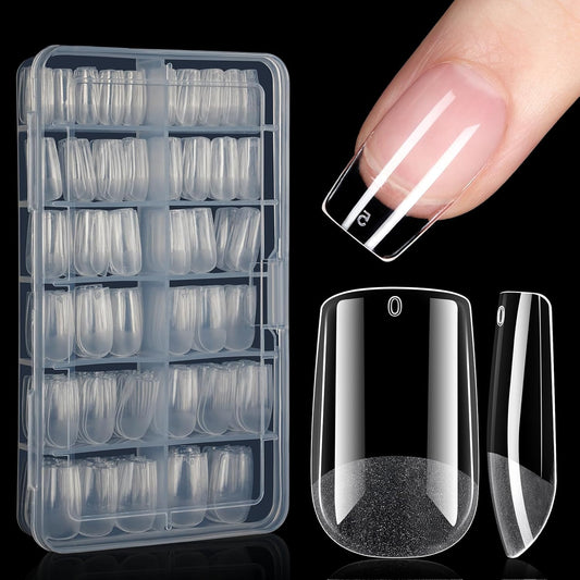 AILLSA Short Square Nail Tips Full Cover Clear Gelly Tips Half Matte Acrylic Tips Pre-Filed Fake Press on Nail Tips for Extension Home DIY Salon Manicure 216PCS 12 Sizes-BrightBean Baby