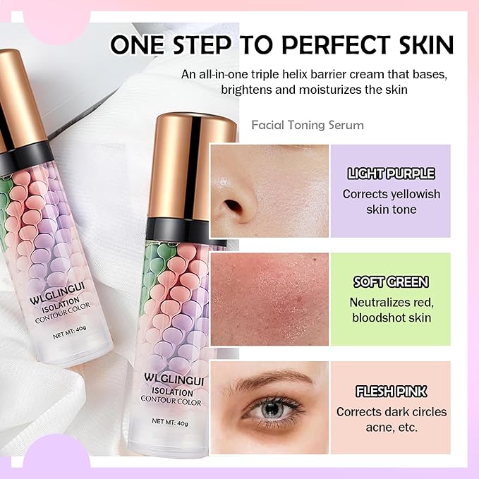One Step Color Corrector,Tri-Color Color Correcting Facial Serum,Moisturizing Color Changing Foundation,Oil Control Tinted Moisturizer Isolation Cream for Face Makeup Primer Base-BrightBean Baby