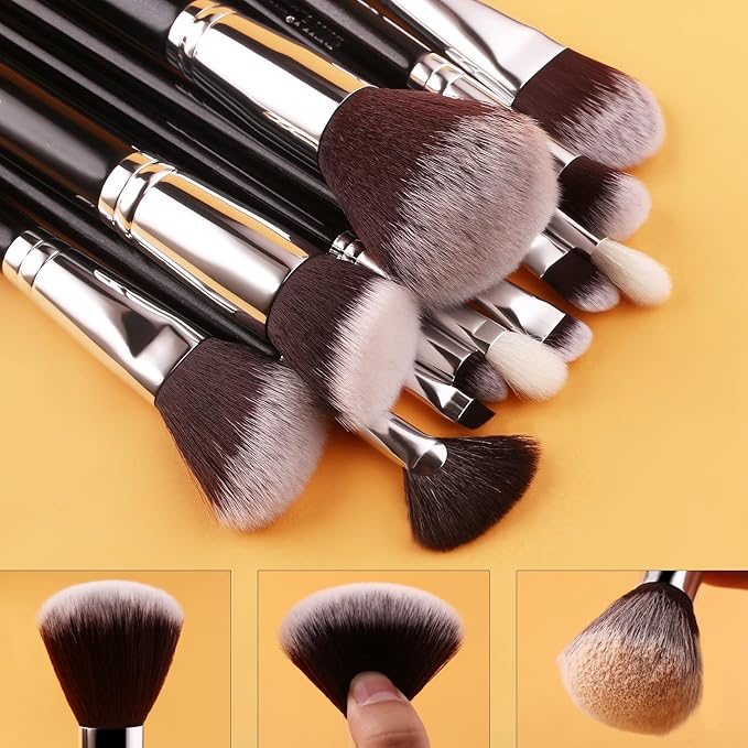 BEILI Makeup Brushes 12pcs Makeup Brushes Set with Holder Premium Synthetic Kabuki Foundation Brush Blending Blush Concealer Full Face Makeup Brushes Kit With Gift Box(Black)-BrightBean Baby