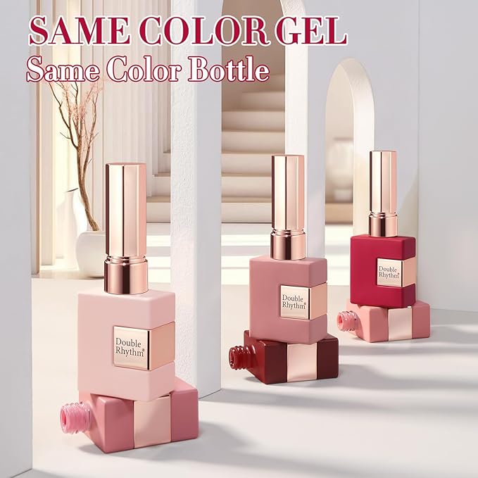 Double Rhythm 6 Pcs 15 ML Gel Polish Set Same Color Same Bottle Soak Off Gel Polish Kit Nail Art Manicure Salon DIY at Home for Women (Burgundy Red Nude Pink Purple Beige-T6-3)-BrightBean Baby