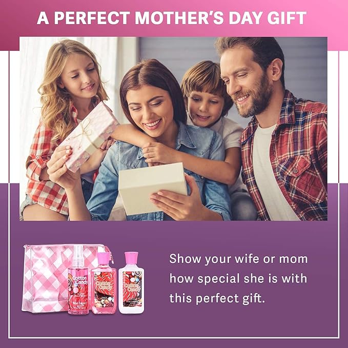 Bath & Body Care Travel Set - Home Spa Set with Body Lotion, Shower Gel and Fragrance Mist, Valentines Day Gifts for Her and Him(Cotton Candy)-BrightBean Baby